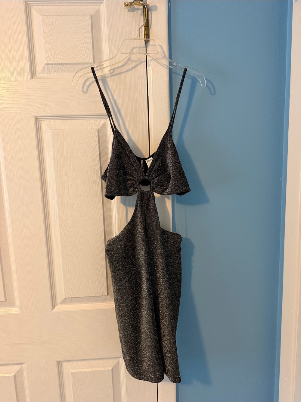 Black Shimmer Cutout romper with Ring Detail